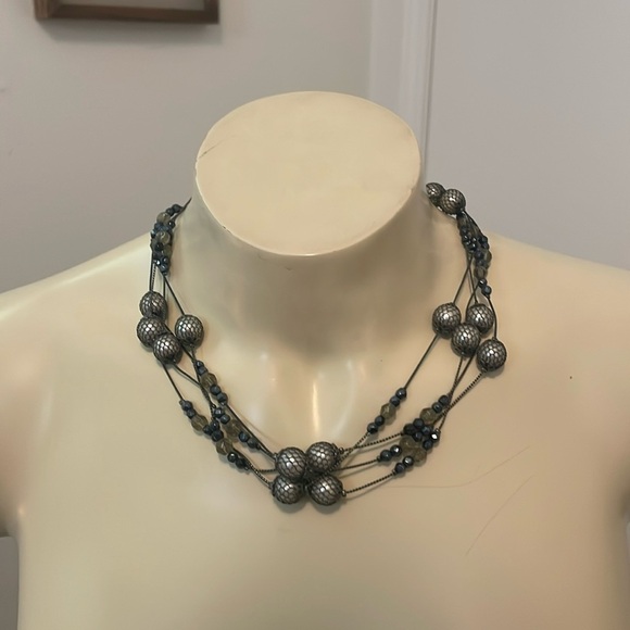 Grey Mesh Wrapped Pearl Layered Necklace - Picture 1 of 3
